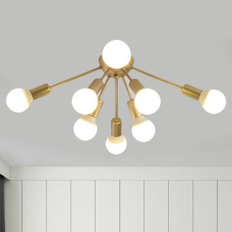 Modern Metal Sputnik Semi Flush Mount Ceiling Light – 8/12 Lights in White/Black/Gold for Living Room