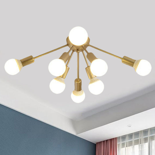 Modern Metal Sputnik Semi Flush Mount Ceiling Light – 8/12 Lights in White/Black/Gold for Living Room