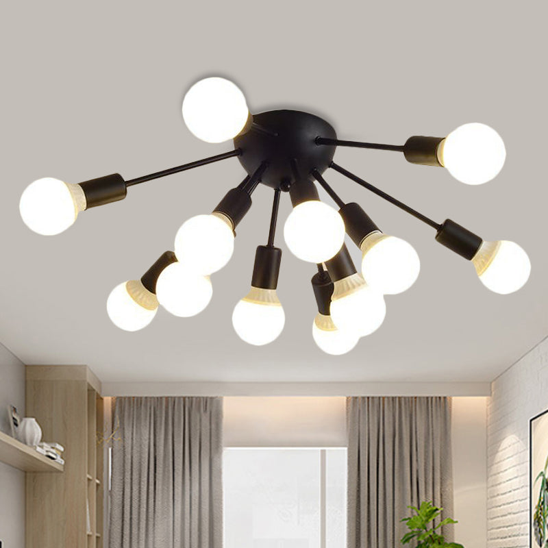 Modern Metal Sputnik Semi Flush Mount Ceiling Light – 8/12 Lights in White/Black/Gold for Living Room