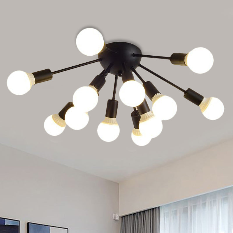 Modern Metal Sputnik Semi Flush Mount Ceiling Light – 8/12 Lights in White/Black/Gold for Living Room