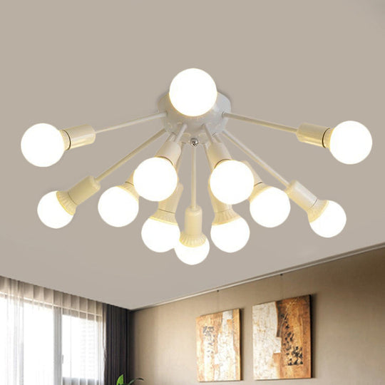 Modern Metal Sputnik Semi Flush Mount Ceiling Light – 8/12 Lights in White/Black/Gold for Living Room