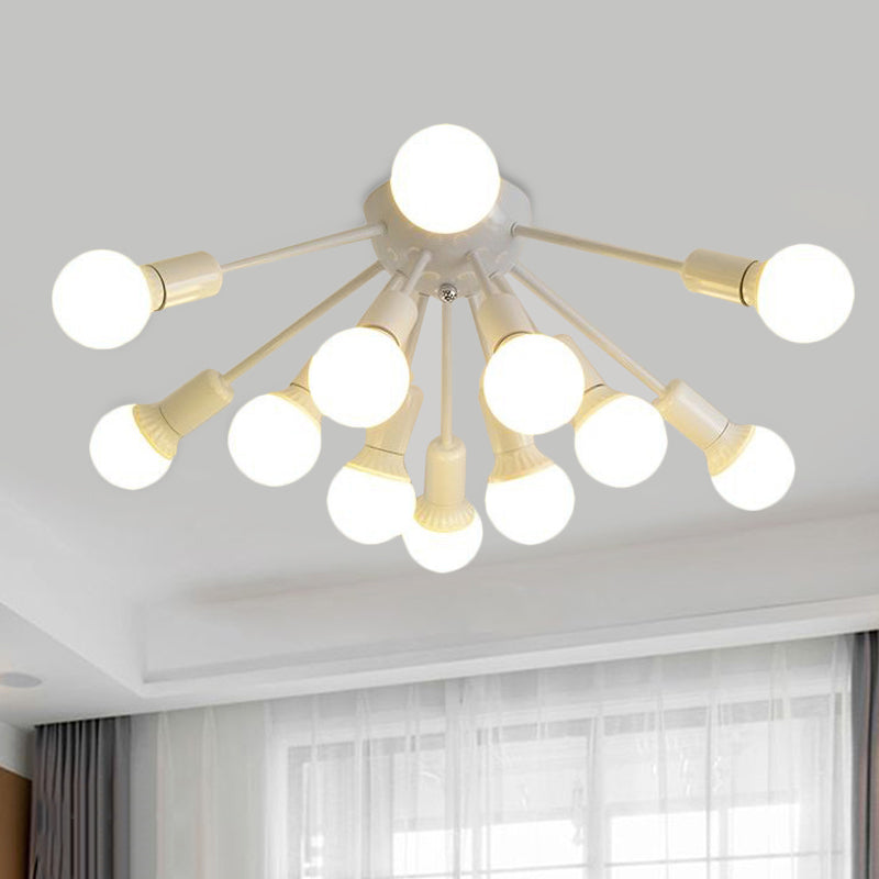 Modern Metal Sputnik Semi Flush Mount Ceiling Light – 8/12 Lights in White/Black/Gold for Living Room