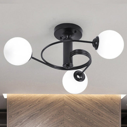 Sleek Metal Semi Flush Ceiling Light - 3/5 Light Modern Spiral Design in Black/Gold for Living Room