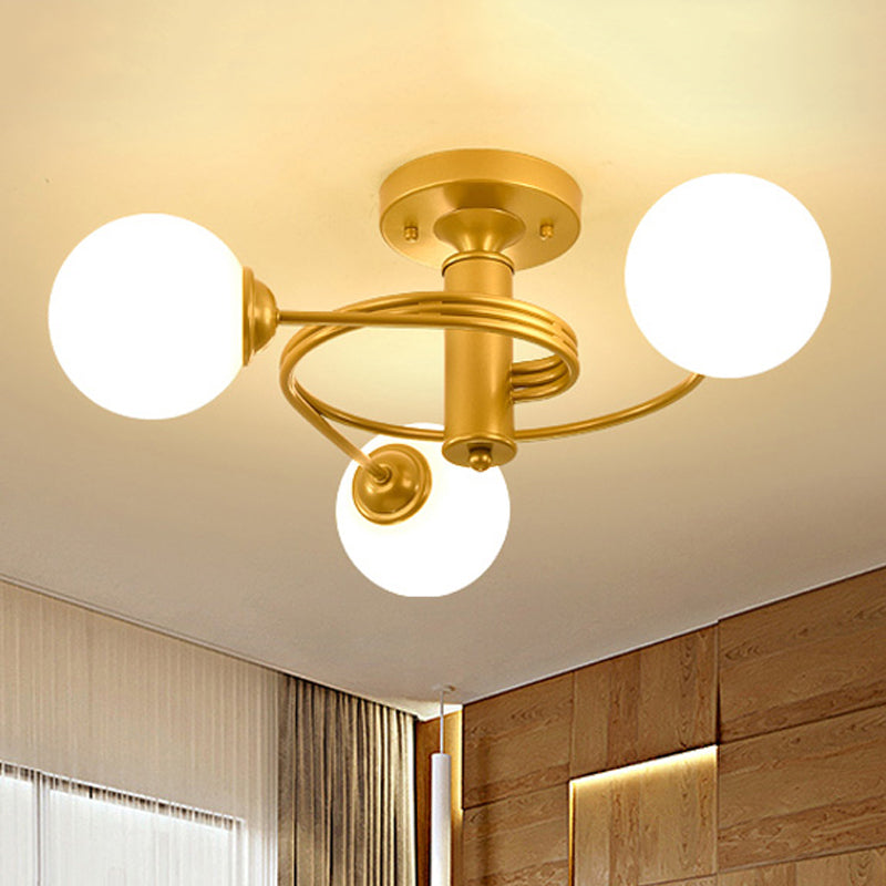 Sleek Metal Semi Flush Ceiling Light - 3/5 Light Modern Spiral Design in Black/Gold for Living Room