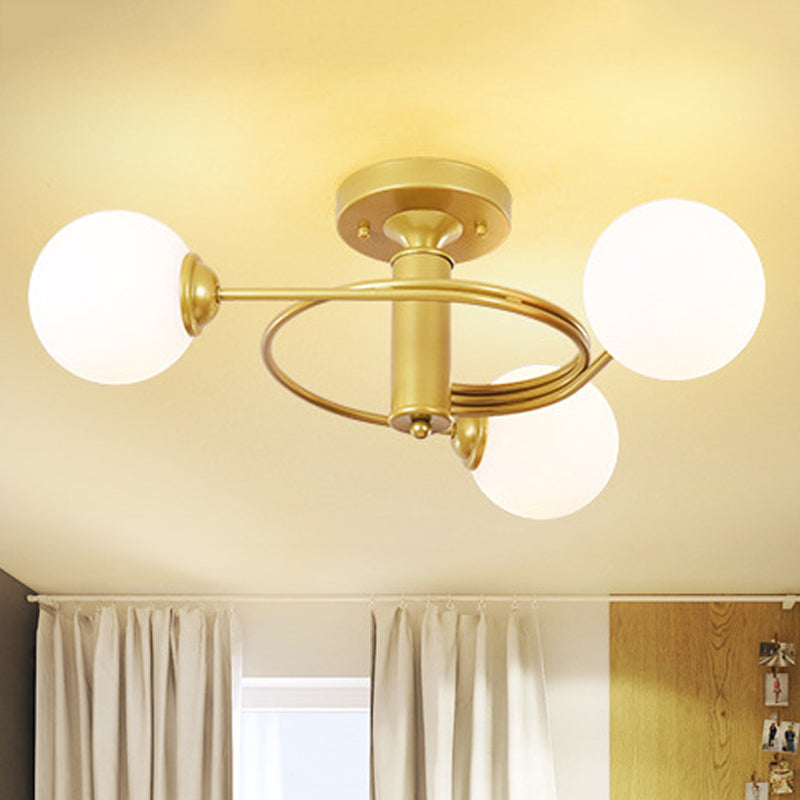 Sleek Metal Semi Flush Ceiling Light - 3/5 Light Modern Spiral Design in Black/Gold for Living Room