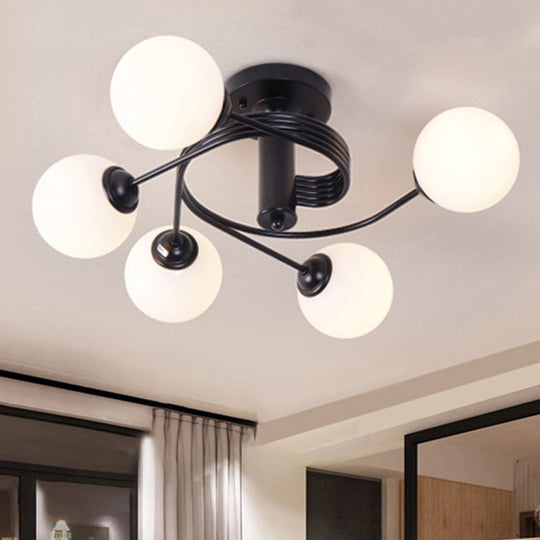 Sleek Metal Semi Flush Ceiling Light - 3/5 Modern Spiral Design In Black/Gold For Living Room