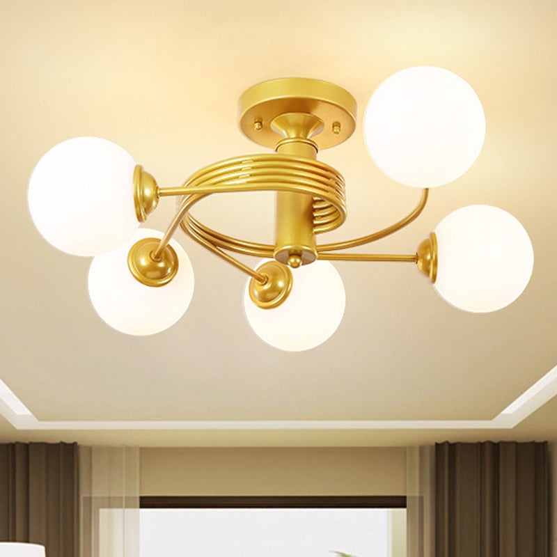 Sleek Metal Semi Flush Ceiling Light - 3/5 Light Modern Spiral Design in Black/Gold for Living Room