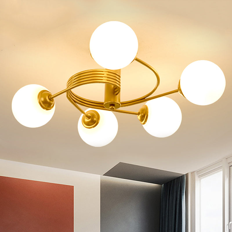 Sleek Metal Semi Flush Ceiling Light - 3/5 Light Modern Spiral Design in Black/Gold for Living Room