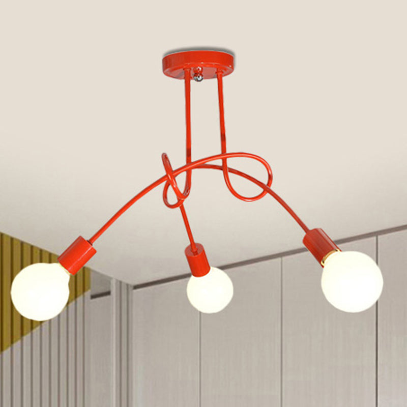 Contemporary Curved Arm Metal Semi Flush Ceiling Lamp - Blue/Red (3/5 Lights)