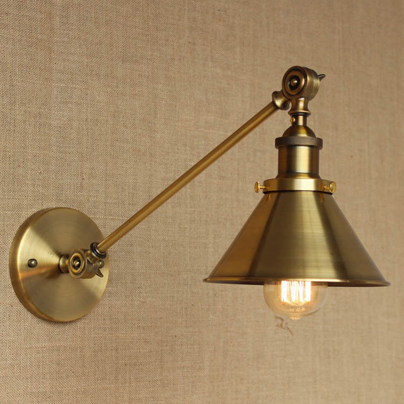 Vintage 1-Light Iron Wall Mounted Lamp In Brass For Bedroom