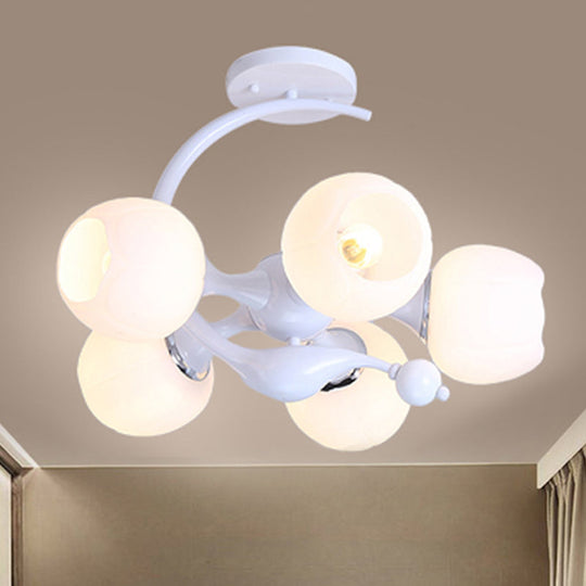 Modern White Glass Ball Sputnik Semi Flush Mount Ceiling Light for Bedroom