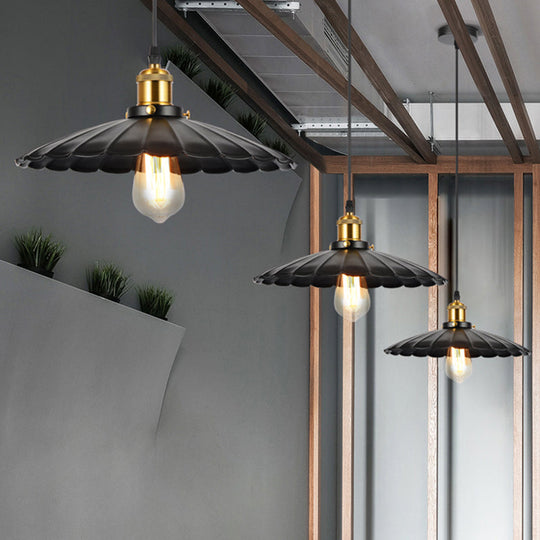 Industrial Black Iron Conical Shade Pendant Light - Single-Bulb Suspension For Restaurants / Small