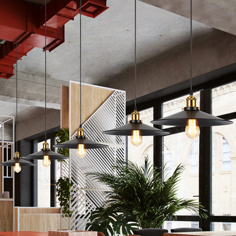 Industrial Black Iron Conical Shade Pendant Light - Single-Bulb Suspension For Restaurants