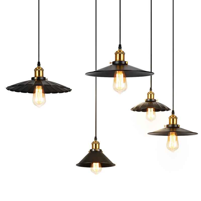 Industrial Black Iron Conical Shade Pendant Light - Single-Bulb Suspension For Restaurants