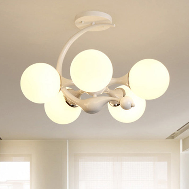 Modern White Glass Ball Sputnik Semi Flush Mount Ceiling Light for Bedroom