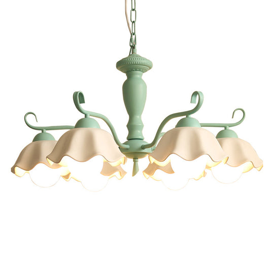 Korean Ceramic Chandelier: 6-Light Ruffle Hanging Lamp For Living Room