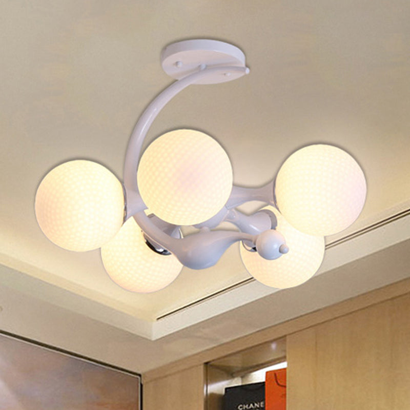 Modern White Glass Ball Sputnik Semi Flush Mount Ceiling Light for Bedroom