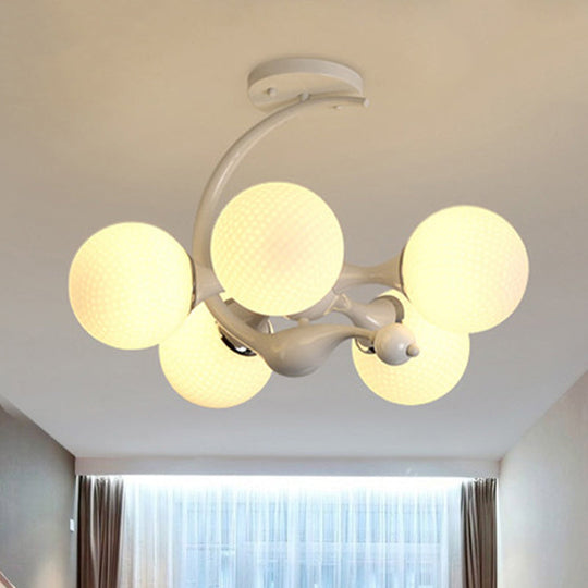 Modern White Glass Ball Sputnik Semi Flush Mount Ceiling Light for Bedroom