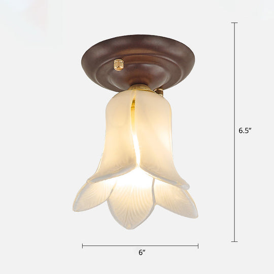 Pastoral Glass Ceiling Light Fixture - Coffee Finish 1-Bulb Semi Flush White