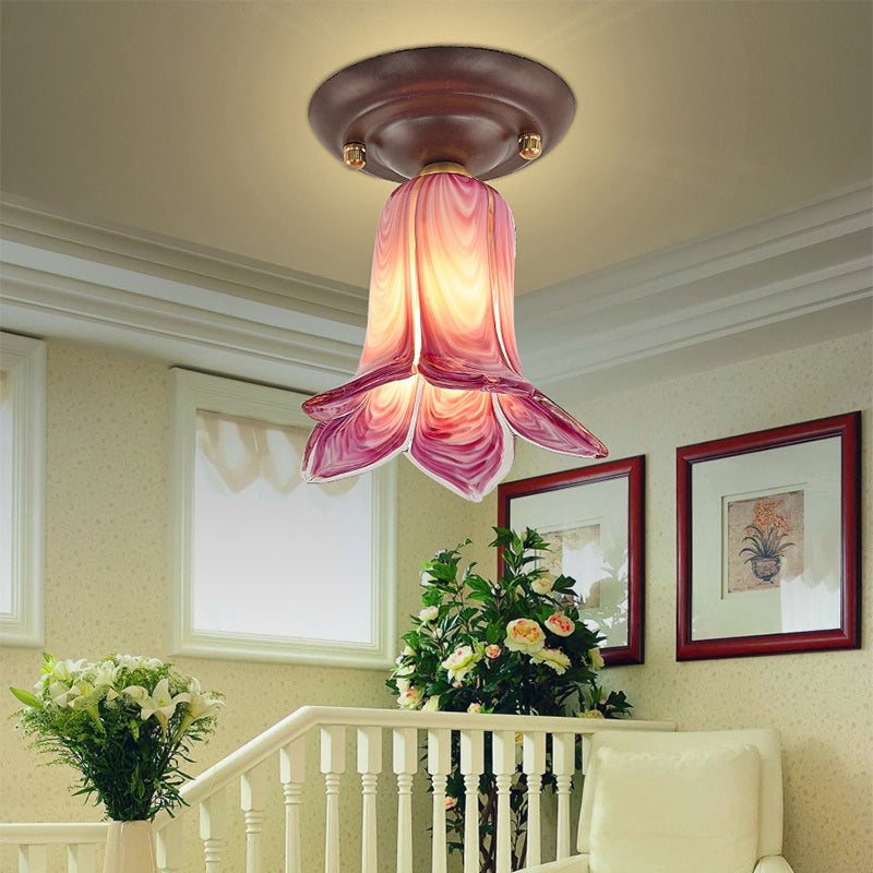 Pastoral Glass Ceiling Light Fixture - Coffee Finish, 1-Bulb Semi Flush