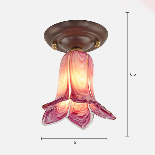 Pastoral Glass Ceiling Light Fixture - Coffee Finish, 1-Bulb Semi Flush