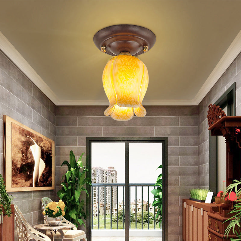 Pastoral Glass Ceiling Light Fixture - Coffee Finish, 1-Bulb Semi Flush