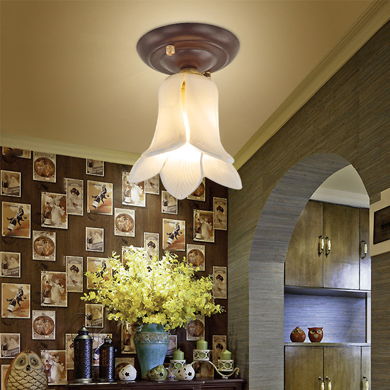 Pastoral Glass Ceiling Light Fixture - Coffee Finish, 1-Bulb Semi Flush