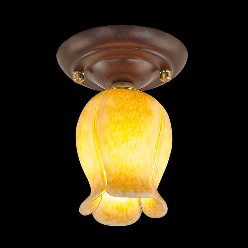 Pastoral Glass Ceiling Light Fixture - Coffee Finish, 1-Bulb Semi Flush