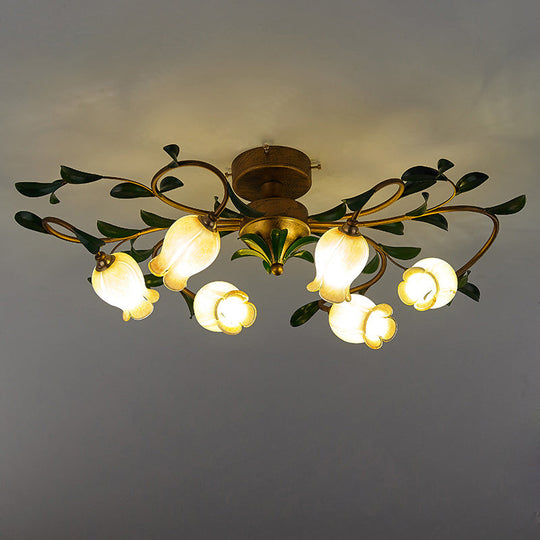 Pastoral Dining Room Glow: 6-Head Glass Pomegranate Flower Semi-Flush Mount Ceiling Light