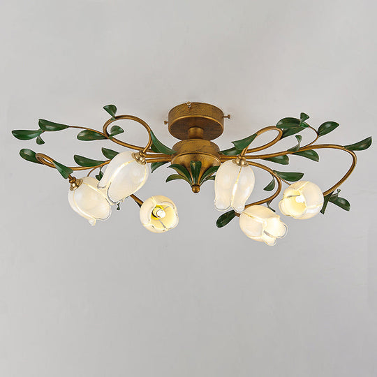 Pomegranate Flower Flushmount Glass Ceiling Light - 6-Head Semi Flush Mount for Dining Room