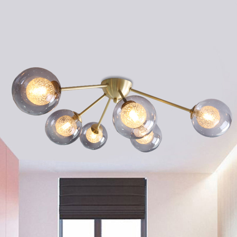 Global Semi Flush Mount Light Fixture in Gold with Clear/Amber/Smoke Glass and LED lights - Perfect for Modern Bedrooms