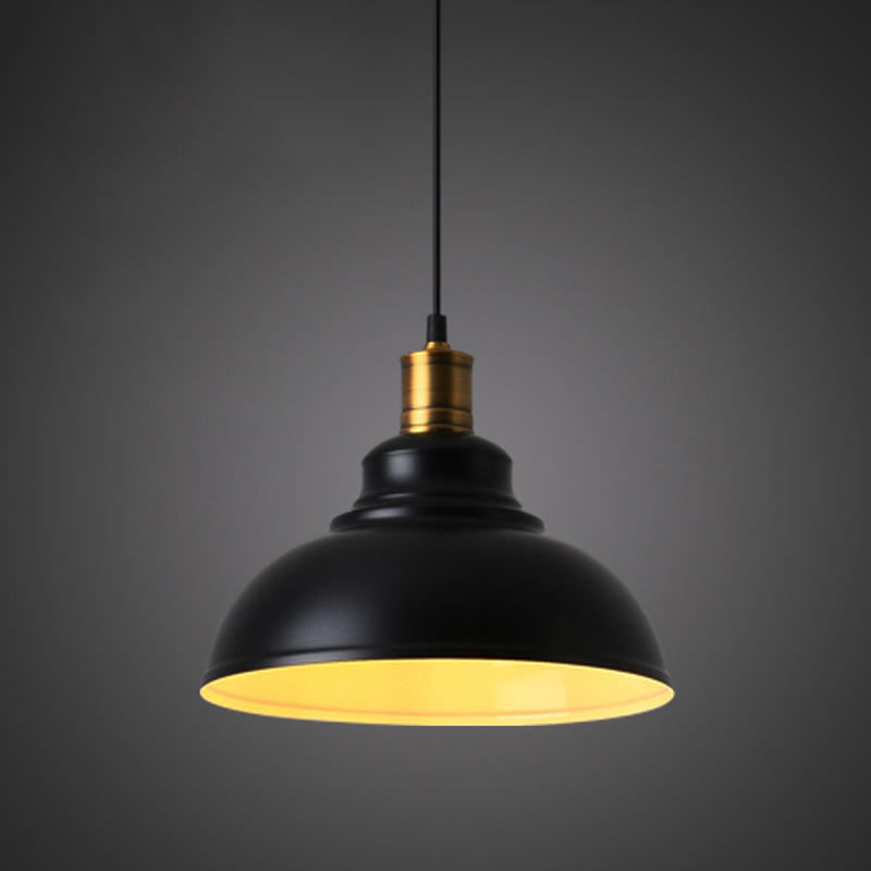 Simplicity Iron Pot Cover Hanging Lamp - Single-Bulb Restaurant Ceiling Lighting Fixture Black Outer