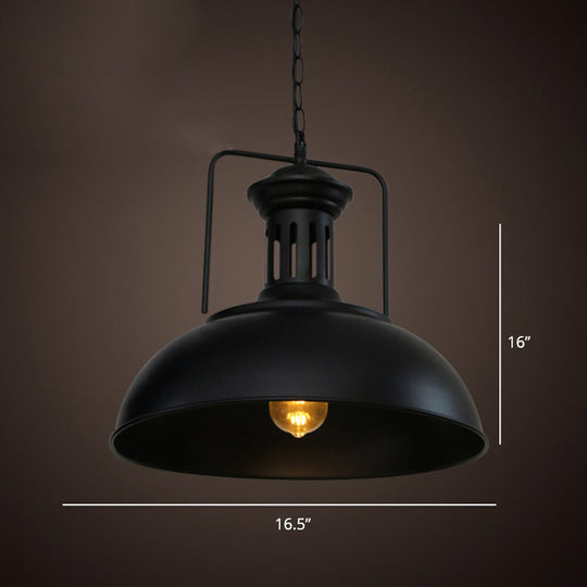 Simplicity Iron Pot Cover Hanging Lamp - Single-Bulb Restaurant Ceiling Lighting Fixture Black /