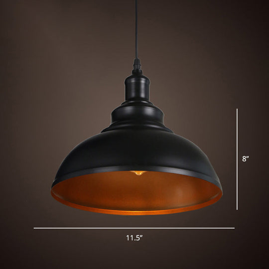 Simplicity Iron Pot Cover Hanging Lamp - Single-Bulb Restaurant Ceiling Lighting Fixture Black /