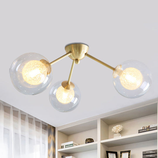 Global Semi Flush Mount Light Fixture in Gold with Clear/Amber/Smoke Glass and LED lights - Perfect for Modern Bedrooms