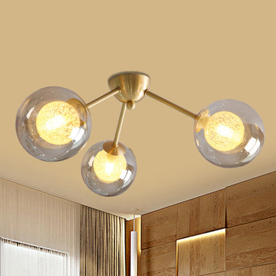 Global Semi Flush Mount Light Fixture in Gold with Clear/Amber/Smoke Glass and LED lights - Perfect for Modern Bedrooms