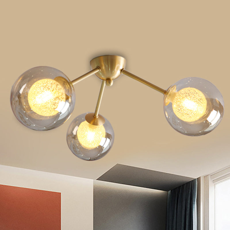 Global Semi Flush Mount Light Fixture in Gold with Clear/Amber/Smoke Glass and LED lights - Perfect for Modern Bedrooms