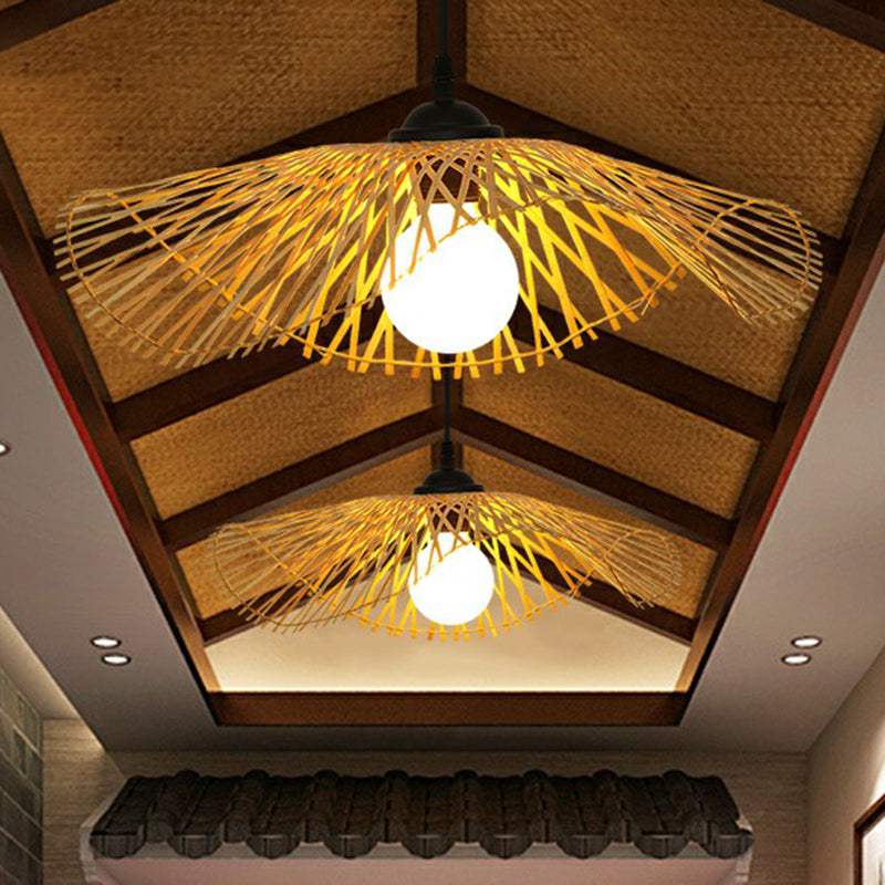 Chinese Style Bamboo Ceiling Pendant Light With Lotus Leaf Design