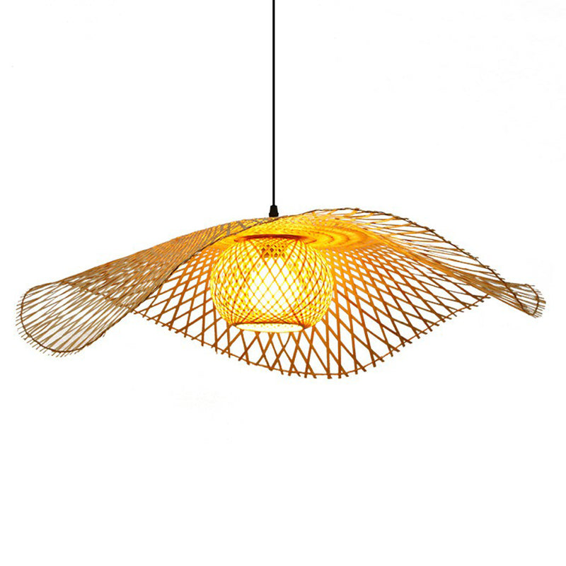 Chinese Style Bamboo Ceiling Pendant Light With Lotus Leaf Design