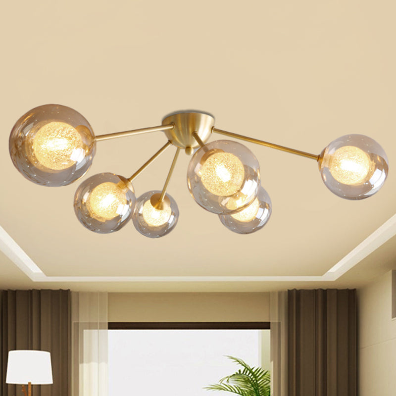 Global Semi Flush Mount Light Fixture in Gold with Clear/Amber/Smoke Glass and LED lights - Perfect for Modern Bedrooms