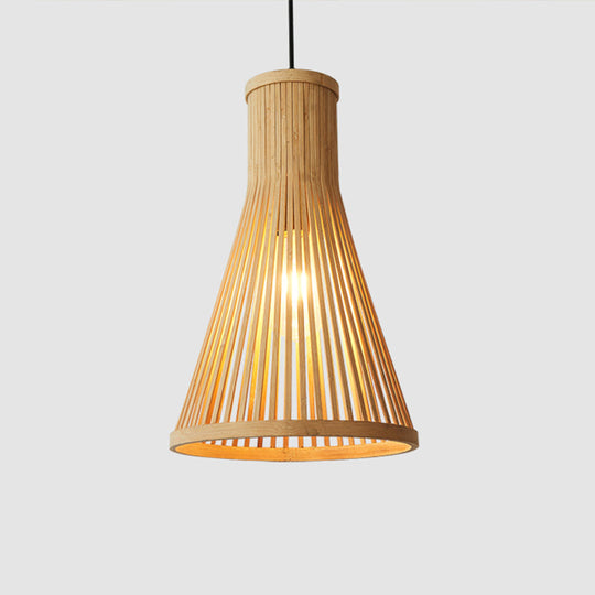 Minimalist Wood Cone Pendant Light for Tea Room Ceiling with Bamboo Shade