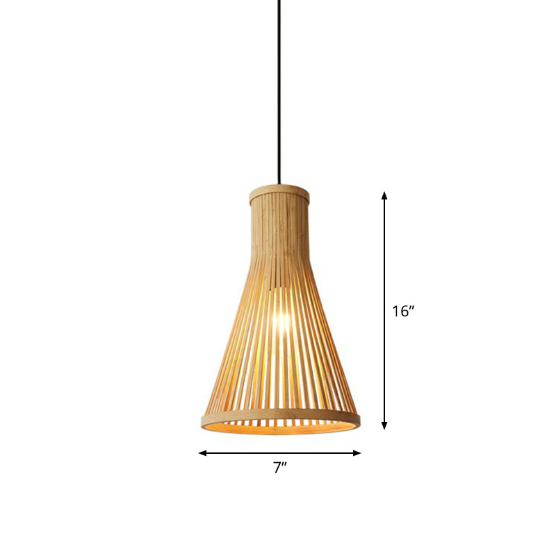 Minimalist Wood Drop Pendant Ceiling Light With Bamboo Cone Shade