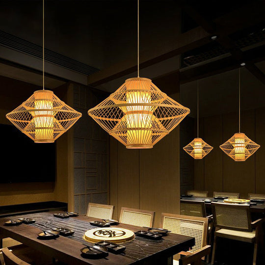 Modern Bamboo Rhombus Pendant Light for Restaurant Ceiling