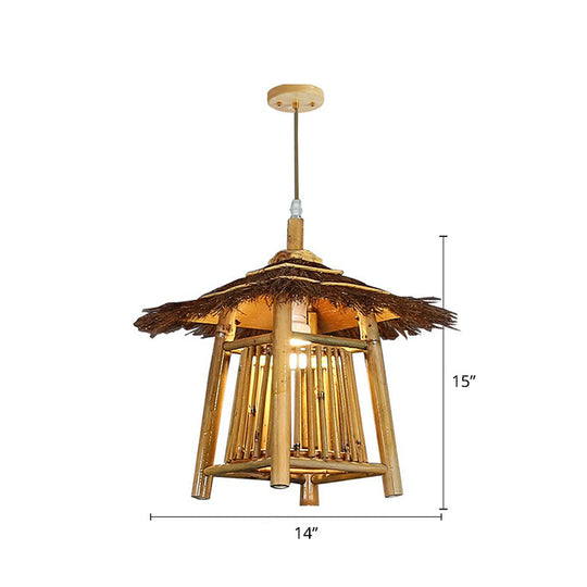 Japanese Pavilion Pendant Bamboo 1-Light Ceiling Light for Tea Room