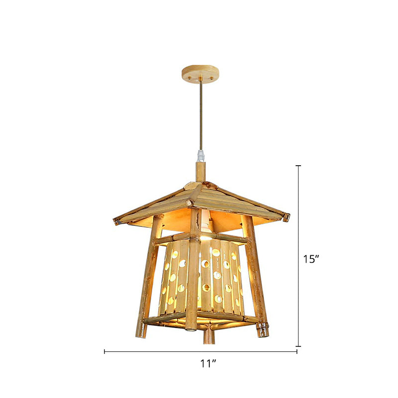 Japanese Pavilion Pendant Bamboo 1-Light Ceiling Light for Tea Room