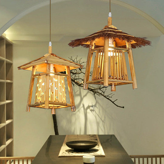 Japanese Pavilion Pendant Light - Bamboo 1-Light Tea Room Ceiling Fixture