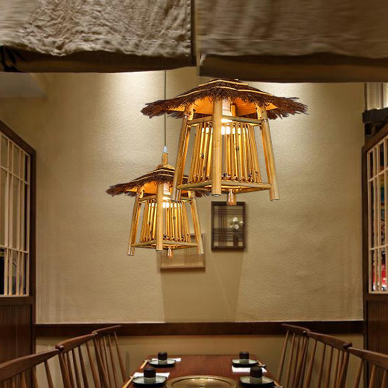 Japanese Pavilion Pendant Bamboo 1-Light Ceiling Light for Tea Room