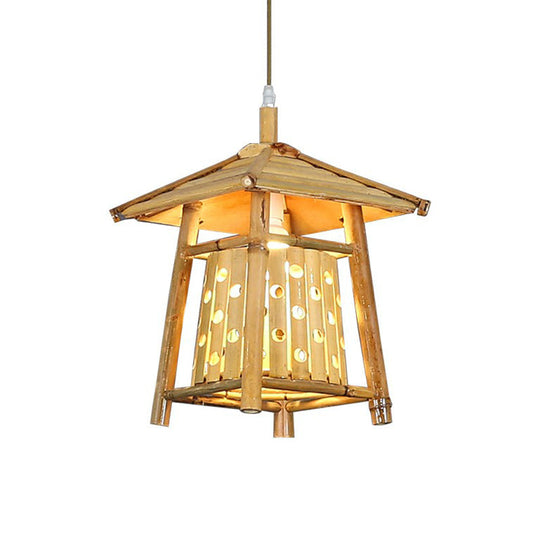 Japanese Pavilion Pendant Light - Bamboo 1-Light Tea Room Ceiling Fixture