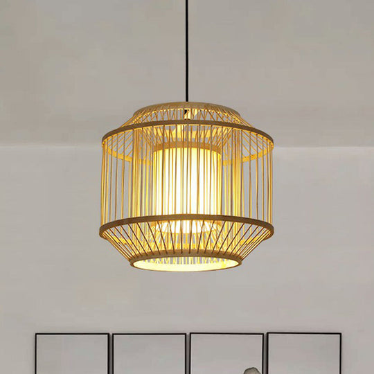 Handcrafted Bamboo Cage Pendant Light for Dining Room - Asian Inspired Design