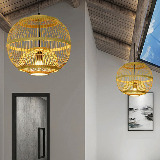 Handcrafted Bamboo Cage Pendant Light for Dining Room - Asian Inspired Design